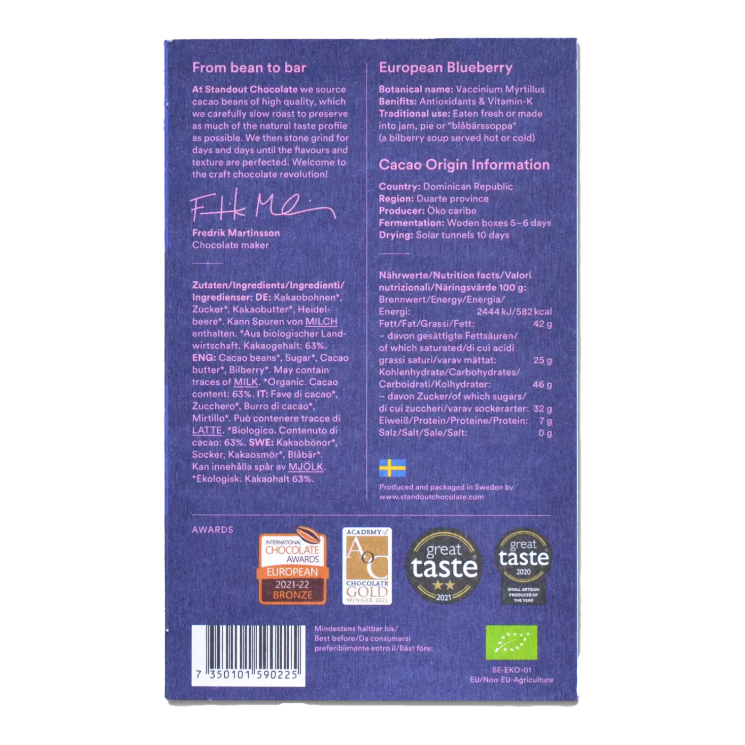 Standout Chocolate Nordic Nature Blåbär 63%