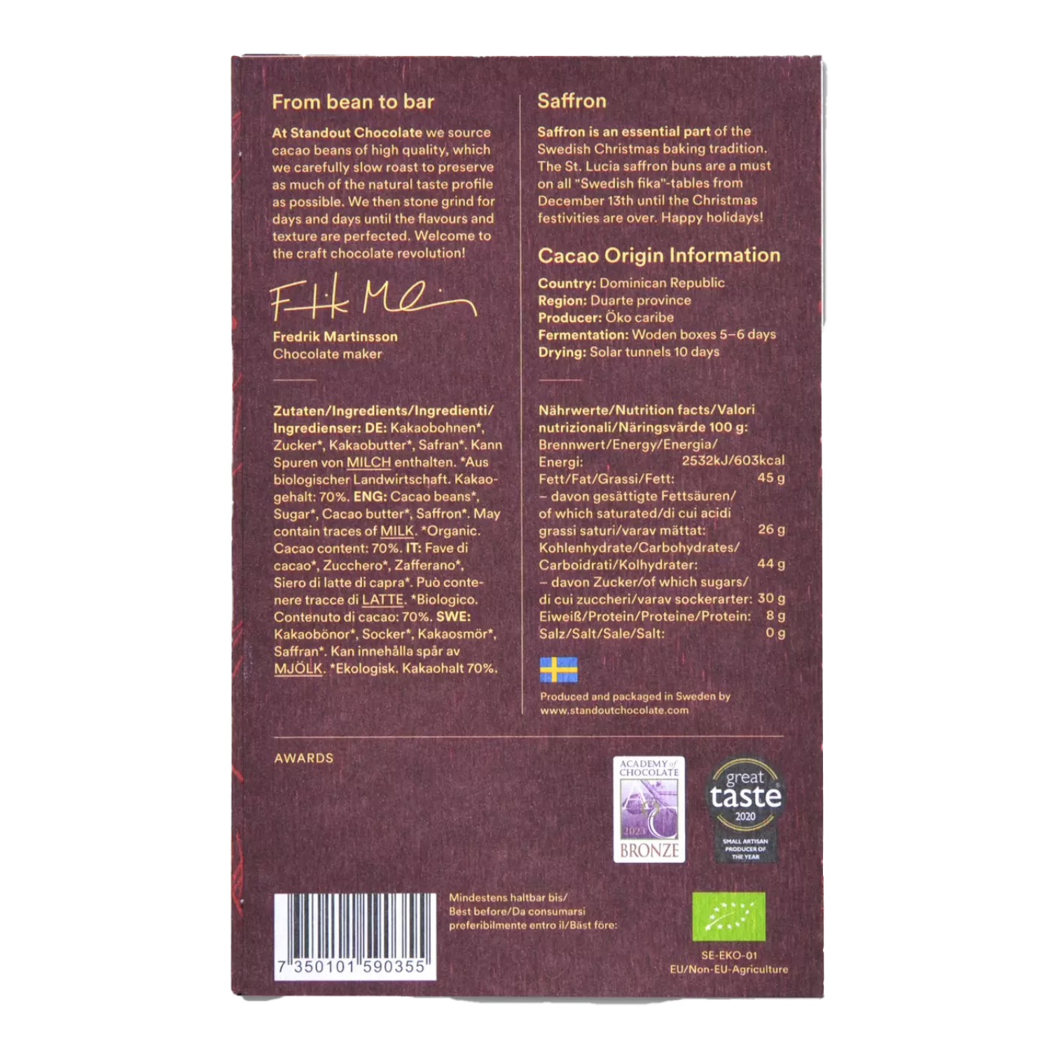 Standout Chocolate Saffran 70%